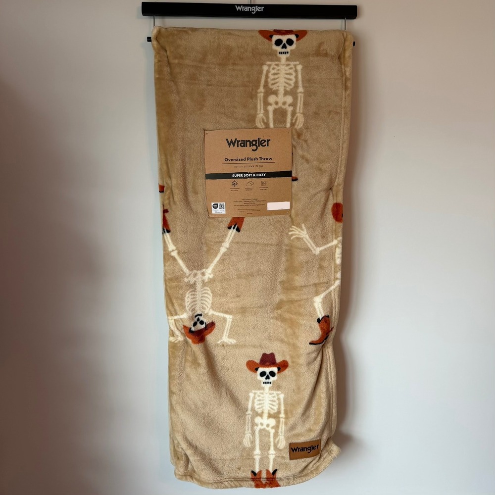 New Wrangler Western Cowboy Dancing Skeletons 60x70 Blanket Brown Boots Cute